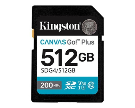 Kingston Memory card SD 512GB Canvas Go Plus 200/160 MB/s C10 U3 V30