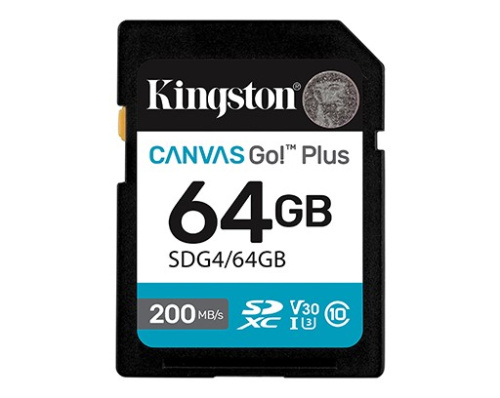 Kingston Memory card SD 64GB Canvas Go Plus 200/100 MB/s C10 U3 V30
