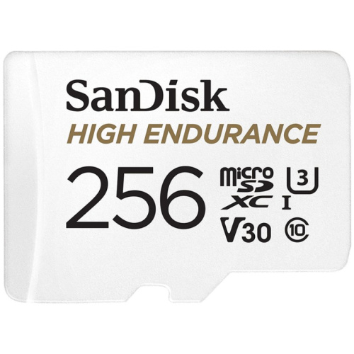 SanDisk High Endurance microSDXC 256GB + SD Adapter - for dash cams & home monitoring, up to 20,000 Hours, Full HD / 4K videos, up to 100/40 MB/s Read/Write speeds, C10, U3, V30