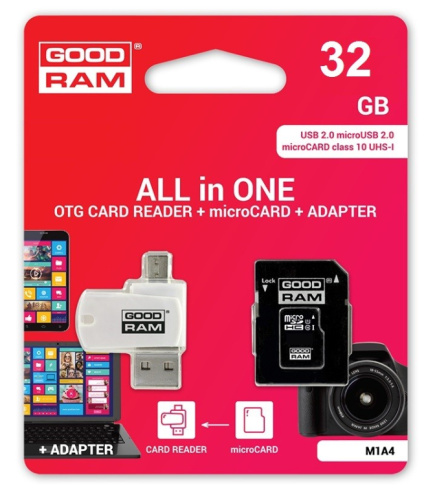GOODRAM Memory card microSDHC 32GB CL10 + adapter + reader