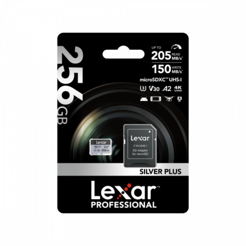 Lexar Memory card microSD 256GB C10 A2 U3 V30 205/150MB/s Silver Plus