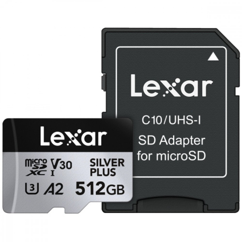 Lexar Memory card microSD 512GB C10 A2 U3 V30 205/150MB/s Silver Plus
