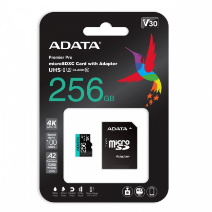 Adata Memory card microSD Premier Pro 256 GB UHS1 U3 V30 A2 + adapter