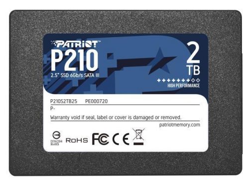 SSD|PATRIOT|P210|2TB|SATA 3.0|Write speed 430 MBytes/sec|Read speed 520 MBytes/sec|2,5