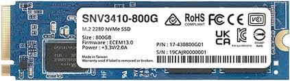 SSD|SYNOLOGY|SNV3400|800GB|M.2|PCIE|NVMe|Write speed 750 MBytes/sec|Read speed 3000 MBytes/sec|TBW 491 TB|MTBF 1800000 hours|SNV3410-800G