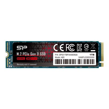 Silicon Power SSD | P34A80 | 1000 GB | Solid-state drive interface PCIe Gen3x4 | Read speed 3400 MB/s | Write speed 3000 MB/s SP001TBP34A80M28