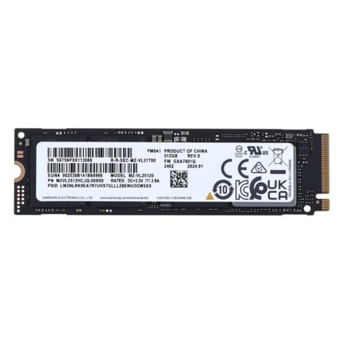 SSD Samsung PM9A1 512GB Nvme PCIe 4.0 M.2 (22x80) MZVL2512HCJQ-00B00