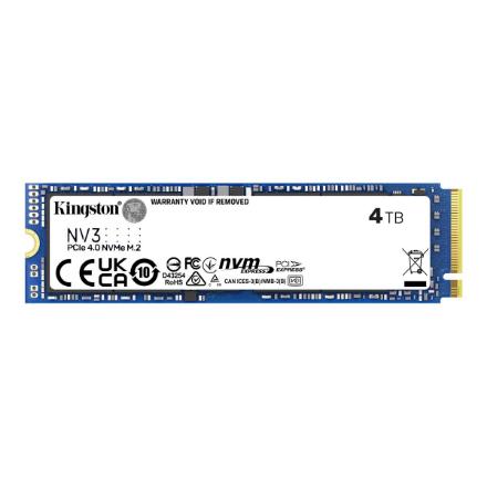 Kingston SSD | NV3 | 4000 GB | SSD form factor M.2 2280 | Solid-state drive interface PCIe 4.0 x4 NVMe | Read speed 6000 MB/s | Write speed 5000 MB/s SNV3S/4000G