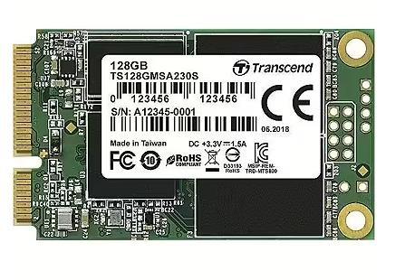 SSD|TRANSCEND|128GB|mSATA|SATA 3.0|Write speed 400 MBytes/sec|Read speed 550 MBytes/sec|MTBF 2000000 hours|TS128GMSA230S