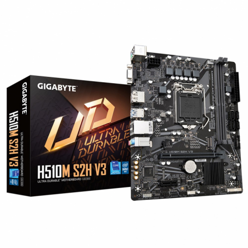 Gigabyte H510M S2H V3 Emaplaat - Supports Intel Core 11th CPUs, up to 3200MHz DDR4 (OC), 1xPCIe 3.0 M.2, GbE LAN, USB 3.2 Gen 1