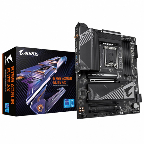 Gigabyte B760 AORUS ELITE AX Emaplaat - Supports Intel Core 14th Gen CPUs, 12+1+1 Phases VRM, up to 7800MHz DDR5 (OC), 1xPCIe 4.0 + 2xPCIe 3.0 M.2, Wi-Fi 6E, 2.5GbE LAN, USB 3.2 Gen 2