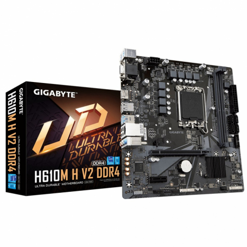 Gigabyte H610M H V2 DDR4 Emaplaat - Supports Intel Core 14th CPUs, 6+1+1 Hybrid Digital VRM, up to 3200MHz DDR4 (OC), 1xPCIe 3.0 M.2, GbE LAN, USB 3.2 Gen 1
