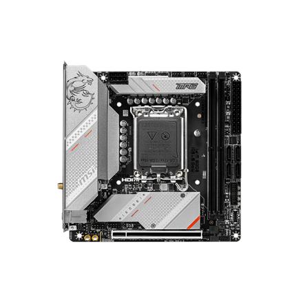 MSI | MPG B760I EDGE WIFI | Processor family Intel | Processor socket  LGA1700 | DDR5 DIMM | Memory slots 2 | Supported hard disk drive interfaces SATA, M.2 | Number of SATA connectors 4 | Chipset Intel B760 | Mini-ITX 408864