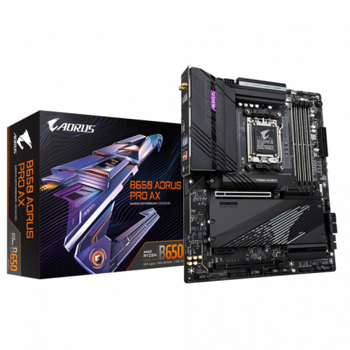 Gigabyte B650 AORUS PRO AX Emaplaat - Supports AMD Ryzen 8000 CPUs, 16*+2+1 Phases Digital VRM, up to 8000MHz DDR5 (OC), 1xPCIe 5.0 + 2xPCIe 4.0 M.2, Wi-Fi 6E, 2.5GbE LAN, USB 3.2 Gen 2