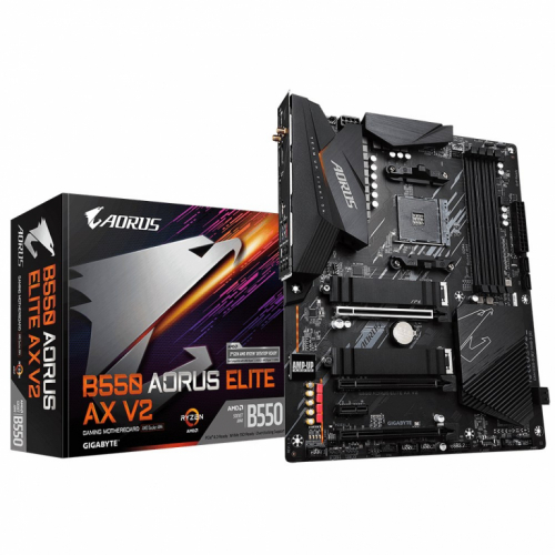 Gigabyte B550 AORUS ELITE AX V2 Emaplaat - Supports AMD Ryzen 5000 Series AM4 CPUs, 12+2 Phases Digital Twin Power Design, up to 4733MHz DDR4 (OC), 2xPCIe 3.0 M.2, WiFi 6E, 2.5GbE LAN, USB 3.2 Gen1