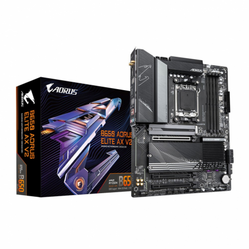 Gigabyte B650 AORUS ELITE AX V2 Emaplaat - Supports AMD AM5 CPUs, 12+2+2 Phases Digital VRM, up to 8000MHz DDR5 (OC), 1xPCIe 5.0 + 2xPCIe 4.0 M.2, Wi-Fi 6E, 2.5GbE LAN, USB 3.2 Gen 2