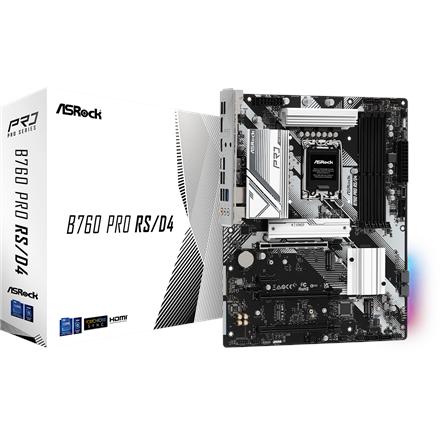 ASRock | B760 PRO RS/D4 | Processor family Intel | Processor socket  LGA1700 | DDR4 DIMM | Memory slots 4 | Supported hard disk drive interfaces SATA, M.2 | Number of SATA connectors 4 | Chipset Intel B760 | ATX