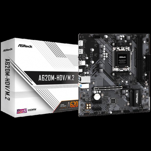 ASROCK MB Desktop A620M-HDV/M2, AM5, 2x DDR5, 1x PCIe 4.0 x16, 2x PCIe 3.0 x1, 1x Hyper M.2(PCIe Gen4x4), 2x SATA3 6.0 Gb/s, 1x HDMI, 1x DisplayPort, 1x Gbit LAN, 5x USB 3.2, 6x USB 2.0, 1x USB-C, Micro ATX