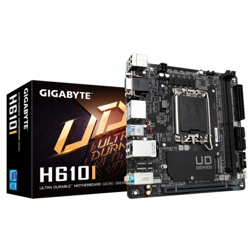 GIGABYTE H610I Emaplaat - Supports Intel Core 14th CPUs, 4+1+1 Hybrid Digital VRM, up to 5600MHz DDR5, 1xPCIe 3.0 M.2, GbE LAN, USB 3.2 Gen 1