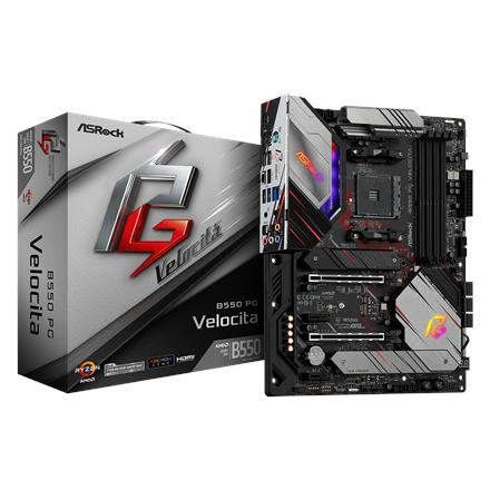 ASRock | B550 PG Velocita | Processor family AMD | Processor socket AM4 | DDR4 DIMM | Memory slots 4 | Supported hard disk drive interfaces SATA3, M.2 | Number of SATA connectors 6 | Chipset AMD B550 | ATX