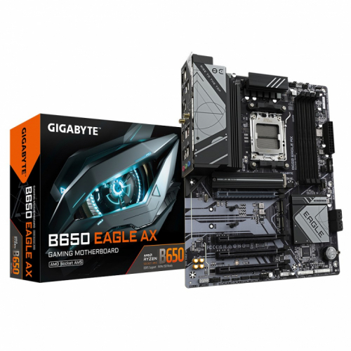 GIGABYTE B650 EAGLE AX Emaplaat - Supports AMD Ryzen 7000 CPUs, 12+2+2 Phases Digital VRM, up to 7600MHz DDR5 (OC), 1xPCIe 5.0 + 2xPCIe 4.0 M.2, Wi-Fi 6E 802.11ax, GbE LAN, USB 3.2 Gen2