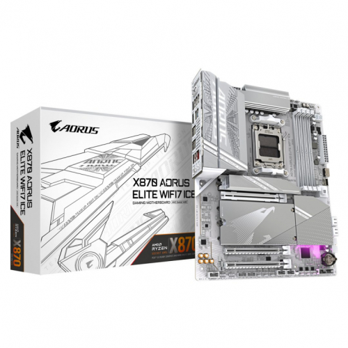 GIGABYTE X870 A ELITE WF7 ICE Motherboard - Supports AMD Ryzen 9000 CPUs, 16+2+2 Phases Digital VRM, up to 8000MHz DDR5 (OC), 4xPCIe 5.0 + 4xM.2,Wi-Fi 7, 2.5GbE LAN, USB 3.2 Gen 2x2