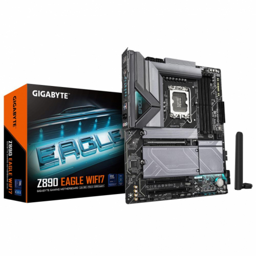 Mainboard|GIGABYTE|Intel Z890|LGA1851|ATX|Memory DDR5|Memory slots 4|2xPCI-Express 4.0 4x	|1xPCI-Express 5.0 16x|4xM.2|1xDisplayPort|4xUSB 2.0|5xUSB 3.2|1xUSB-C|1xRJ45|3xAudio port|Z890EAGLEWIFI7