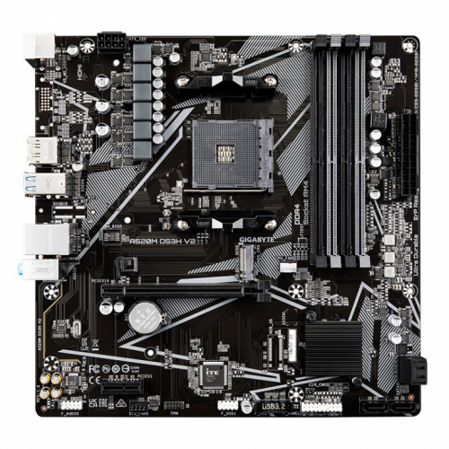 GIGABYTE A520M DS3H V2 Emaplaat - Supports AMD Ryzen 5000 Series AM4 CPUs, up to 4733MHz DDR4 (OC), PCIe 3.0 x16, GbE LAN, USB 3.2 Gen 1