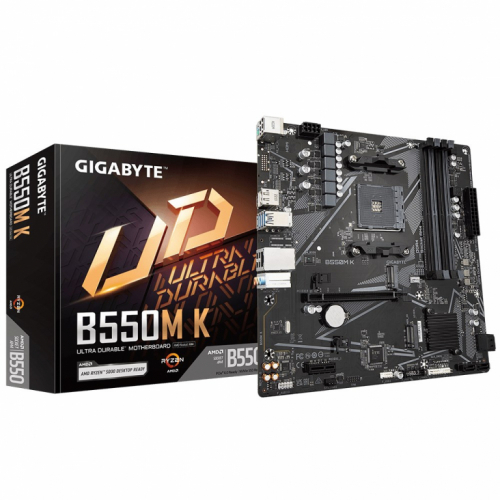 Gigabyte B550M K Emaplaat - Supports AMD Ryzen 5000 Series AM4 CPUs, up to 4733MHz DDR4 (OC), 2xPCIe 3.0 M.2, GbE LAN, USB 3.2 Gen1