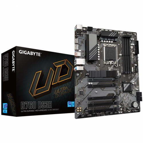 GIGABYTE B760 DS3H Emaplaat - Supports Intel Core 14th Gen CPUs, 8+2+1 Phases Digital VRM, up to 7600MHz DDR5 (OC), 2xPCIe 4.0 M.2, GbE LAN, USB 3.2 Gen 2