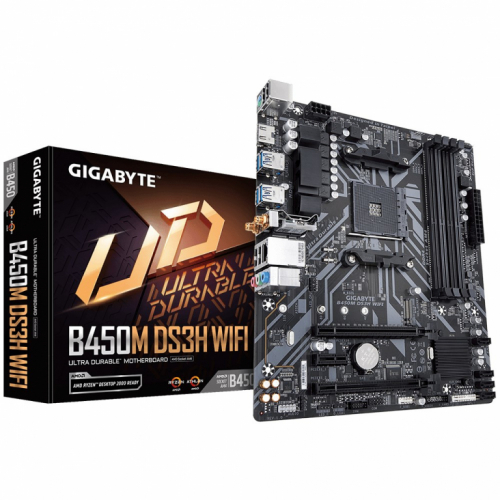 GIGABYTE B450M DS3H WIFI Emaplaat - Supports AMD Series 5000 CPUs, up to 3600MHz DDR4 (OC), 1xPCIe 3.0 x4 M.2, WIFI, GbE LAN, USB 3.1 Gen 1