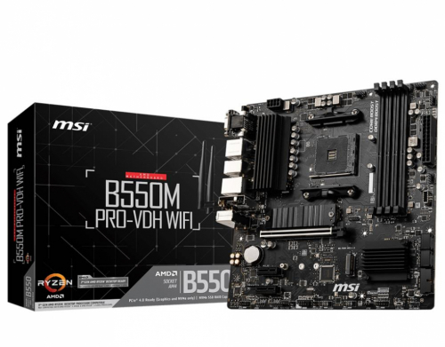 Mainboard|MSI|AMD B550|SAM4|MicroATX|2xPCI-Express 3.0 1x|2xM.2|1xPCI-Express 4.0 16x|Memory DDR4|Memory slots 4|1x15pin D-sub|1xHDMI|1xDisplayPort|2xUSB 2.0|4xUSB 3.2|1xPS/2|1xRJ45|3xAudio port|B550MPRO-VDHWIFI