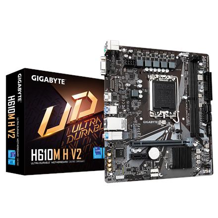 Gigabyte | H610M H V2 G1.0 | Processor family Intel | Processor socket LGA1700 | DDR5 | Supported hard disk drive interfaces M.2, SATA | Number of SATA connectors 4