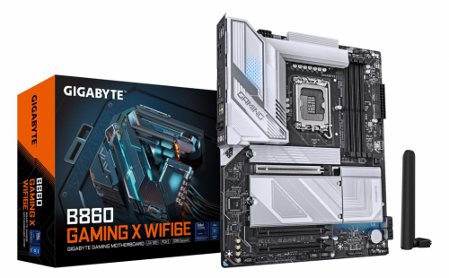 GIGABYTE B860 GAMING X WIFI6E Emaplaat - Intel Core Ultra Series CPUs, 12+1+2+1 Phases VRM, up to 9066MHz DDR5, 1xPCIe 5.0 + 2xPCIe 4.0 M.2, 2.5GbE LAN, WIFI 6E, USB4