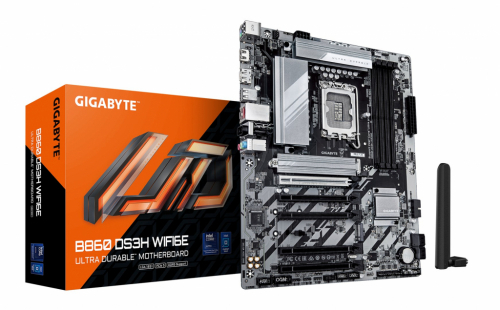 GIGABYTE B860 DS3H WIFI6E Motherboard - Intel Core Ultra Series CPUs, 8+1+2+2 Phases VRM, up to 9066MHz DDR5, 1xPCIe 5.0 + 1xPCIe 4.0 M.2, 2.5GbE LAN, WIFI 6E, USB 3.2 Gen 2x2