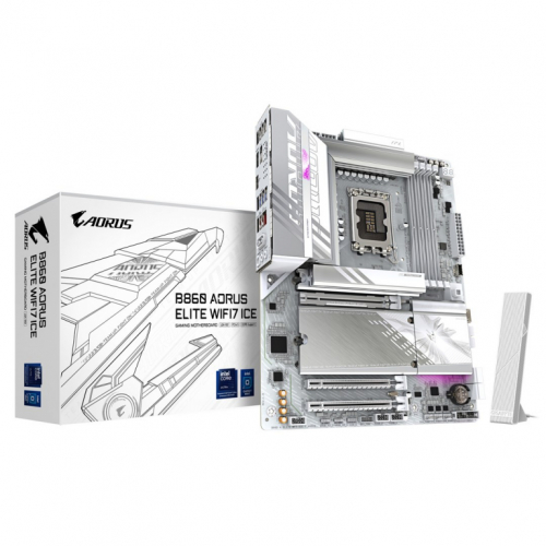 GIGABYTE B860 AORUS ELITE WIFI7 ICE Emaplaat - Intel Core Ultra Series CPUs, 14+1+2+1 Phases VRM, up to 9200MHz DDR5, 1xPCIe 5.0 + 2xPCIe 4.0 M.2, 2.5GbE LAN, WIFI 7, USB 4