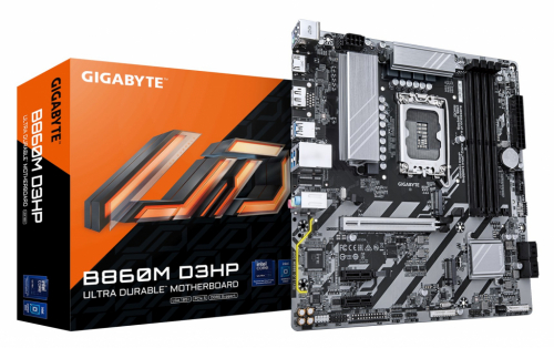 GIGABYTE B860M D3HP Motherboard - Intel Core Ultra Series CPUs, 4+1+2+1 Phases VRM, up to 9066MHz DDR5, 2xPCIe 4.0 M.2, GbE LAN, USB 3.2 Gen 1