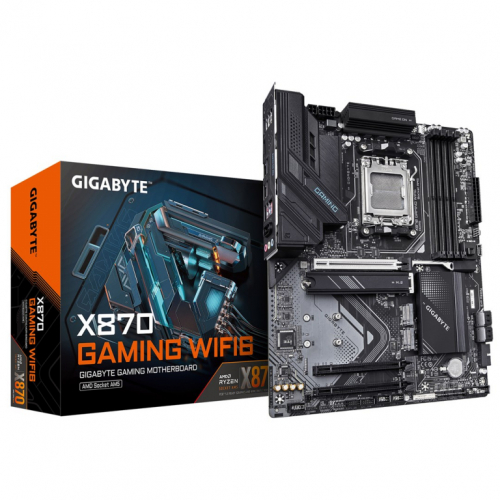 GIGABYTE X870 GAMING WIFI6 Emaplaat - Supports AMD Ryzen 9000 CPUs, 8+2+2 phases VRM, up to 8000MHz DDR5 (OC), 1xPCIe 5.0 + 2xPCIe 4.0, Wi-Fi 6, 2.5GbE LAN, USB 4