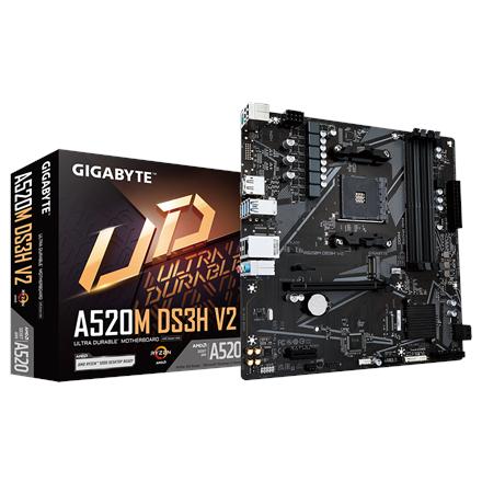 Gigabyte | A520M DS3H V2 | Processor family AMD | Processor socket AM4 | DDR4 DIMM | Memory slots 2 | Number of SATA connectors 4 | Chipset AMD A520 | Micro ATX