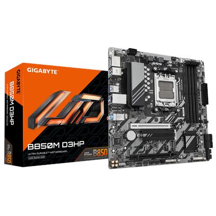 Gigabyte B850M D3HP | Processor family AMD | Processor socket AM5 | DDR5 | Supported hard disk drive interfaces M.2, SATA | Number of SATA connectors 4