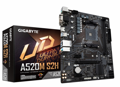 GIGABYTE A520M S2H Emaplaat - Supports AMD Ryzen 5000 Series AM4 CPUs, 4+3 Phases Pure Digital VRM, up to 5100MHz DDR4 (OC), PCIe 3.0 x4 M.2, GbE LAN, USB 3.2 Gen 1