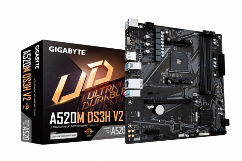 Gigabyte A520M DS3H V2 Emaplaat - Supports AMD Ryzen 5000 Series AM4 CPUs, up to 4733MHz DDR4 (OC), PCIe 3.0 x16, GbE LAN, USB 3.2 Gen 1