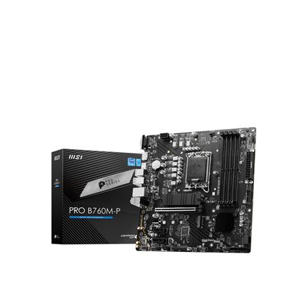 MSI | PRO B760M-P | Processor family Intel | Processor socket  LGA1700 | DDR5 DIMM | Memory slots 4 | Supported hard disk drive interfaces 	SATA, M.2 | Number of SATA connectors 4 | Chipset Intel B760 | mATX