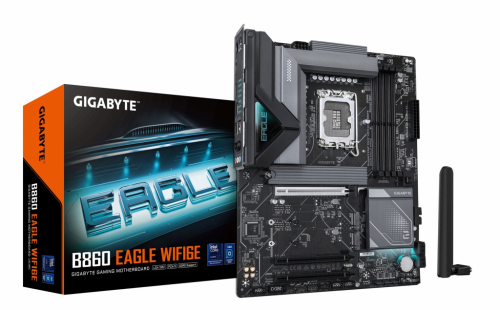 GIGABYTE B860 EAGLE WIFI6E Motherboard - Intel Core Ultra Series CPUs, 12+1+2+1 Phases VRM, up to 9066MHz DDR5, 1xPCIe 5.0 + 2xPCIe 4.0 M.2, 2.5GbE LAN, WIFI 6E, USB 3.2 Gen 2x2