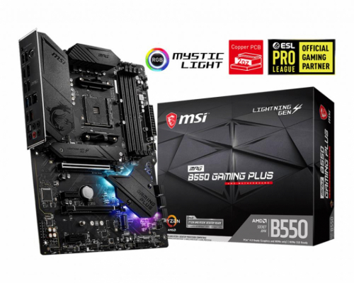 Mainboard|MSI|AMD B550|SAM4|ATX|2xPCI-Express 3.0 1x|1xPCI-Express 3.0 4x|2xM.2|1xPCI-Express 4.0 1x|Memory DDR4|Memory slots 4|1xHDMI|1xDisplayPort|2xAudio-In|3xAudio-Out|4xUSB 2.0|1xUSB type C|3xUSB 3.2|1xPS/2|1xOptical S/PDIF|1xRJ45|MPGB550GAMINGPLUS