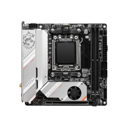 MSI | MPG B650I EDGE WIFI | Processor family AMD | Processor socket AM5 | DDR5 DIMM | Memory slots 2 | Supported hard disk drive interfaces 	SATA, M.2 | Number of SATA connectors 4 | Chipset AMD B650 | Mini-ITX