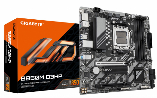 GIGABYTE B850M D3HP Emaplaat - AMD Ryzen 9000 Series CPUs, 5+2+2 Phases Digital VRM, up to 8200MHz DDR5 (OC), 1xPCIe 5.0 + 1xPCIe 4.0 M.2, GbE LAN, USB 3.2 Gen 2