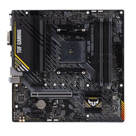 Asus | TUF GAMING A520M-PLUS II | Processor family AMD | Processor socket AM4 | DDR4 DIMM | Memory slots 4 | Supported hard disk drive interfaces 	SATA, M.2 | Number of SATA connectors 4 | Chipset  AMD A520 | Micro ATX