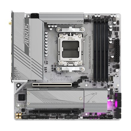 Gigabyte B650M AORUS ELITE AX ICE Emaplaat - Supports AMD Ryzen 8000 CPUs, 12+2+2 Phases Digital VRM, up to 8000MHz DDR5 (OC), 1xPCIe 5.0 + 1xPCIe 4.0 M.2, Wi-Fi 6E, 2.5GbE LAN, USB 3.2 Gen 2