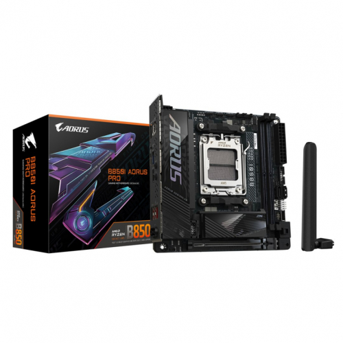 GIGABYTE B850I AORUS PRO Emaplaat - AMD Ryzen 9000 Series CPUs, 8+2+1 Phases Digital VRM, up to 8400MHz DDR5 (OC), 1xPCIe 5.0 + 1xPCIe 4.0 M.2, 2.5LAN, WIFI 7, USB 3.2 Gen 2